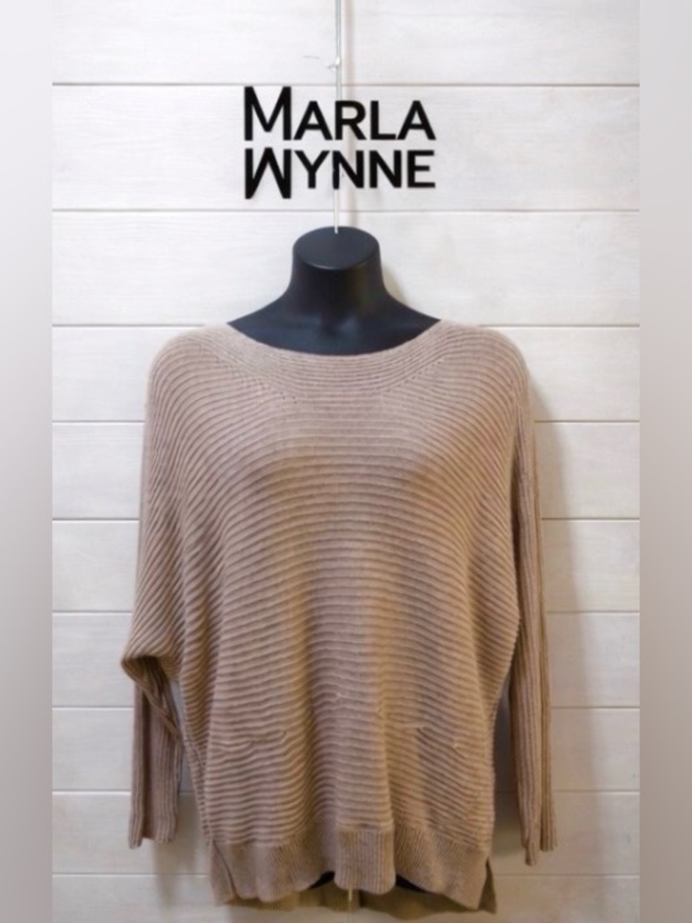 MARLA WYNNE Rose & Beige Ribbed Knit Sweater – Size 1X (NWT)